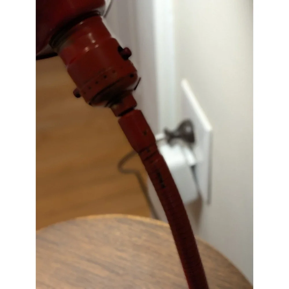 Vintage Art Deco Gooseneck Desk Lamp Cast Iron Shell Base Industrial Red 1920-30